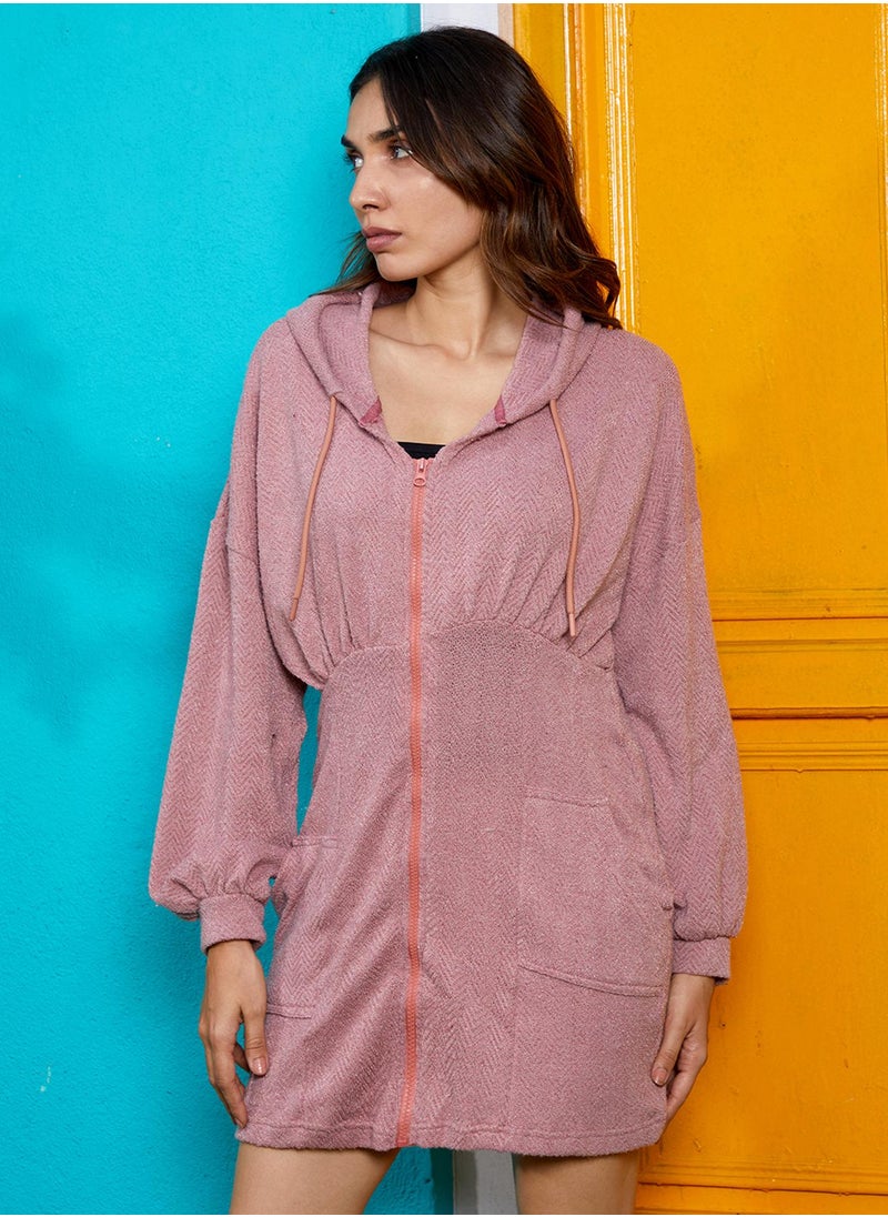 Women's Rouge Pink Chevron Hoodie Dress