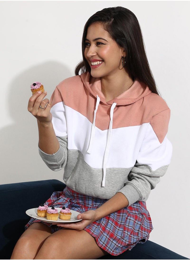 Women's Multicolour Pullover Hoodie With Contrast Panels