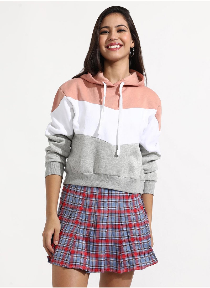 Women's Multicolour Pullover Hoodie With Contrast Panels
