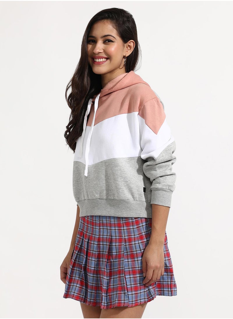 Women's Multicolour Pullover Hoodie With Contrast Panels