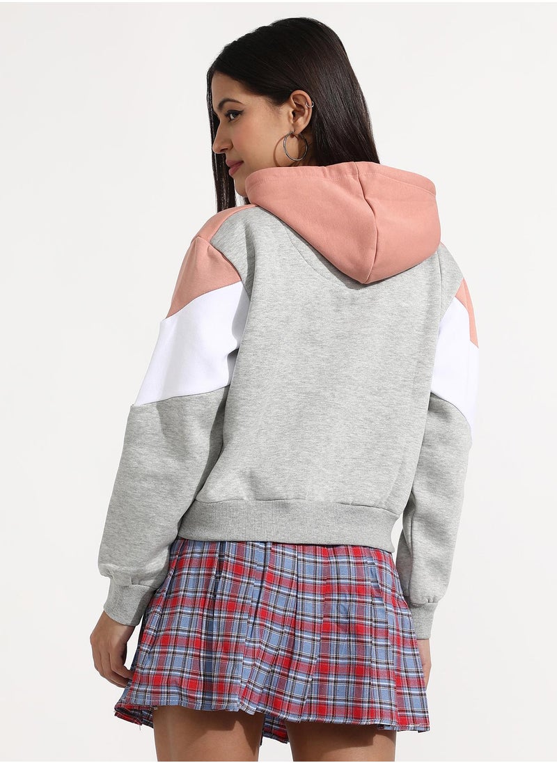 Women's Multicolour Pullover Hoodie With Contrast Panels