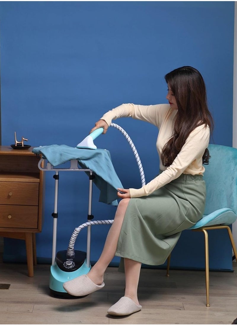 Garment Steamer, 2000W Vertical Clothes Steam Iron Standing Garment Steamer With Height Adjustable Steamer And Built-in Ironing Board, Large Water Tank, Steam Iron, HD-688, Blue Color