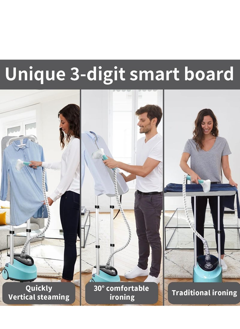 Garment Steamer, 2000W Vertical Clothes Steam Iron Standing Garment Steamer With Height Adjustable Steamer And Built-in Ironing Board, Large Water Tank, Steam Iron, HD-688, Blue Color