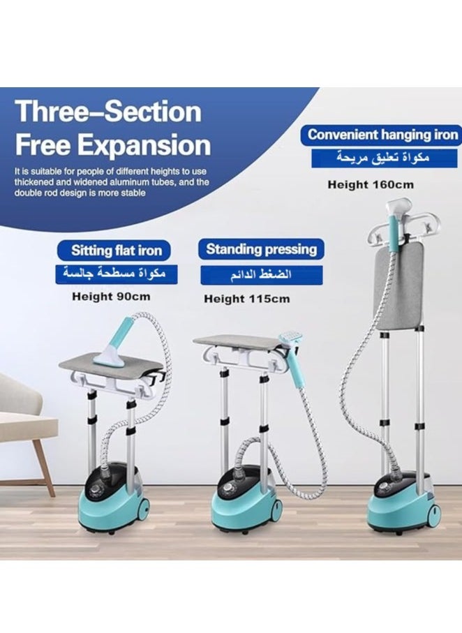 Garment Steamer, 2000W Vertical Clothes Steam Iron Standing Garment Steamer With Height Adjustable Steamer And Built-in Ironing Board, Large Water Tank, Steam Iron, HD-688, Blue Color