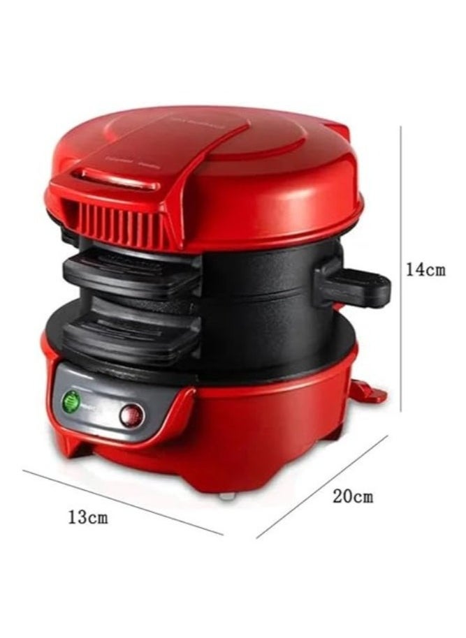 Large 3-in-1 Burger Press, Sandwich & Waffle Maker – Multifunctional Breakfast Machine for Home, Red