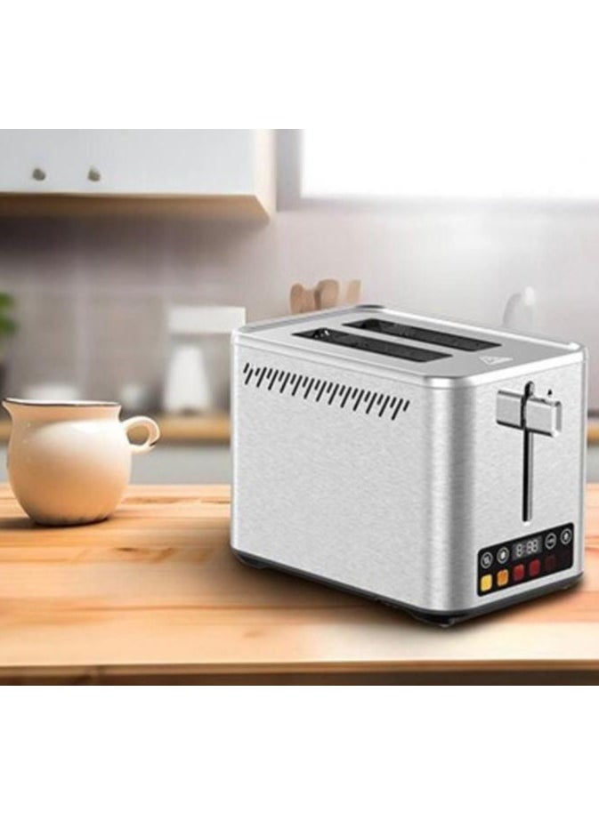 2 Slice Bread Toaster with Digital Display – Stainless Steel Toaster with Adjustable Temperature, Cancel, Reheat, Defrost Functions – Wide Slots for Bread, Sandwiches, Snacks, Grill & Warmer