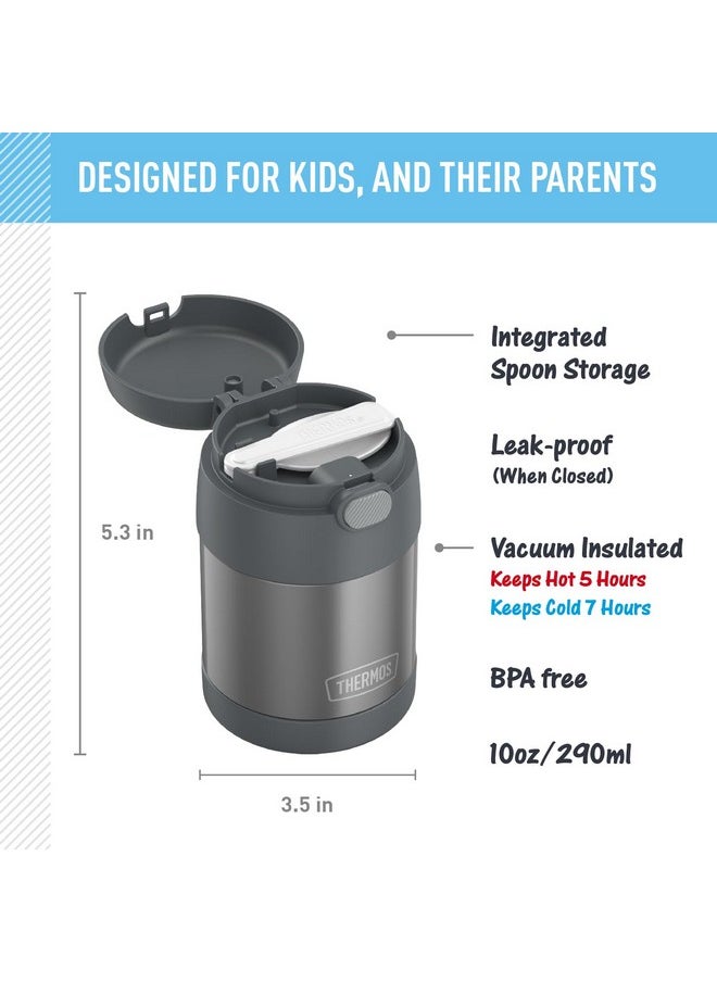 THERMOS FUNTAINER 10 Ounce Stainless Steel Vacuum Insulated Kids Food Jar with Folding Spoon, Grey