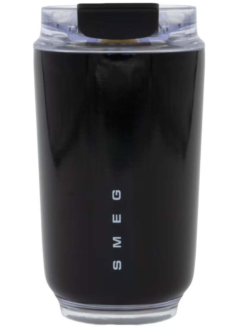 Smeg Travel Coffee Mug, 320ml Insulated Beverage Cup With Leakproof Lid, Long Lasting Coffee Tumbler With Lid And Straw, Travel Coffee Thermos （Black）