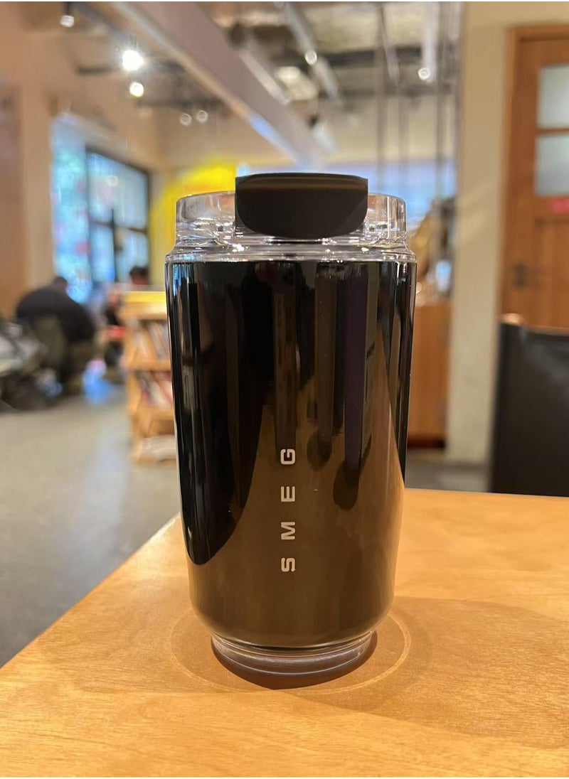 Smeg Travel Coffee Mug, 320ml Insulated Beverage Cup With Leakproof Lid, Long Lasting Coffee Tumbler With Lid And Straw, Travel Coffee Thermos （Black）