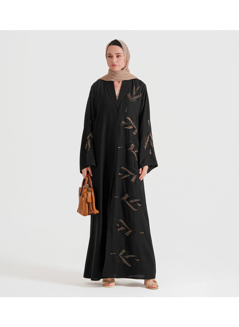 Abaya with Leaves dantil embroidery Cutting
