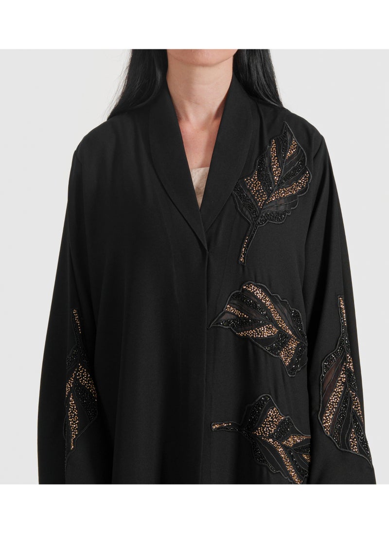 Abaya with Leaves dantil embroidery Cutting