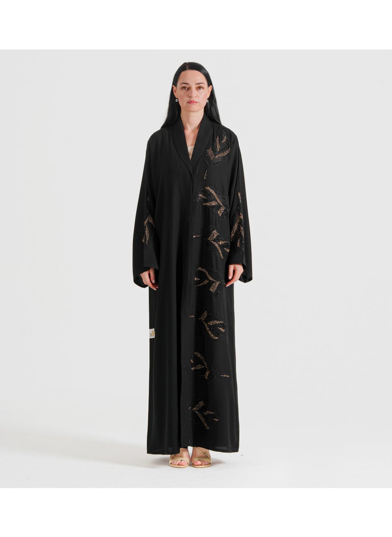 Abaya with Leaves dantil embroidery Cutting