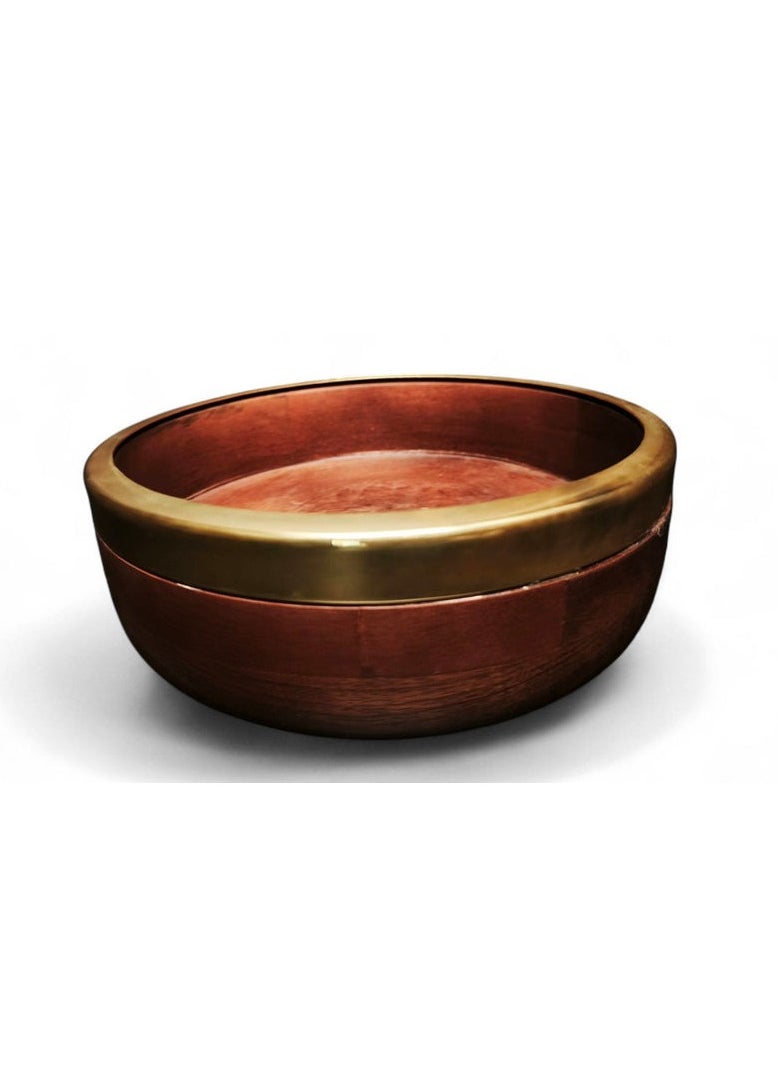 AKDC Wooden Serving Bowl Round 6460L Gold Line 25cm
