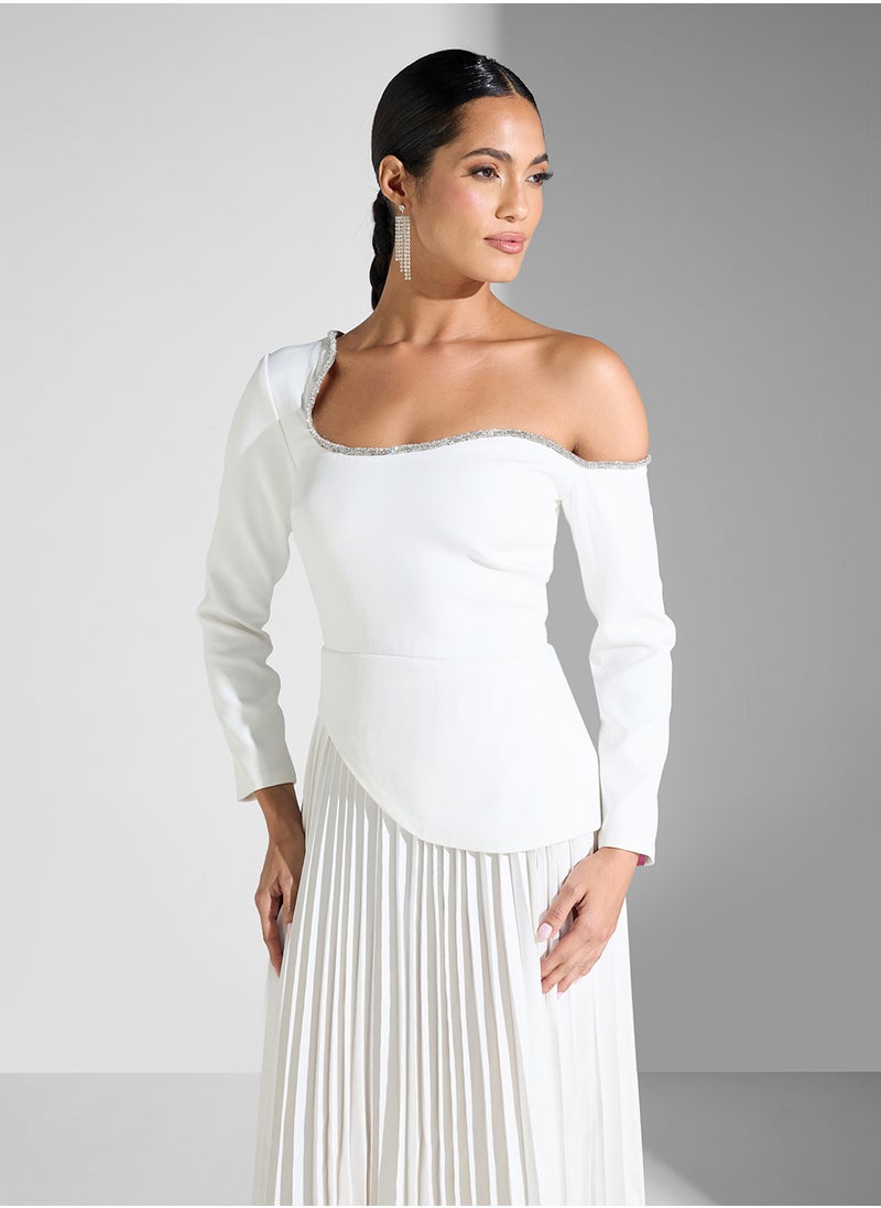 Drop Shoulder Pleated Dress