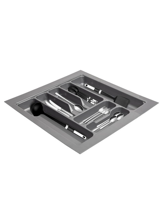 LEVON Plastic Cutlery Tray For Kitchen Drawer,Cutlery Stationery Organizer, Moduler Kitchen Basket, Grey, (24 X19 Inch)