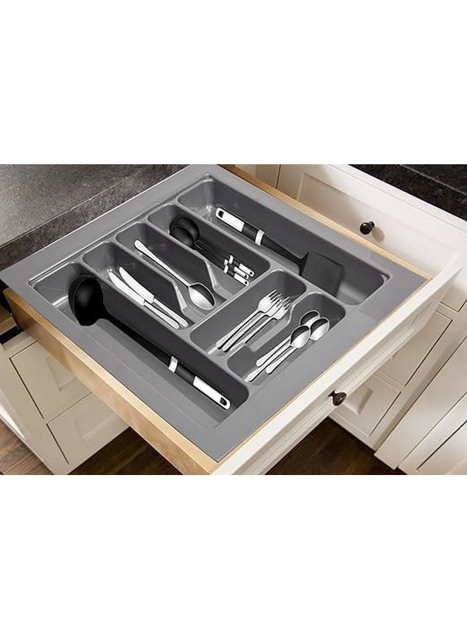 LEVON Plastic Cutlery Tray For Kitchen Drawer,Cutlery Stationery Organizer, Moduler Kitchen Basket, Grey, (24 X19 Inch)