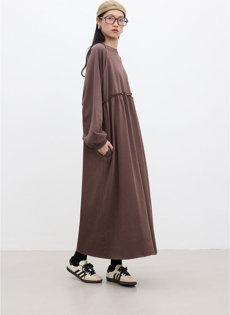 Oversized Gathered Dress Brown