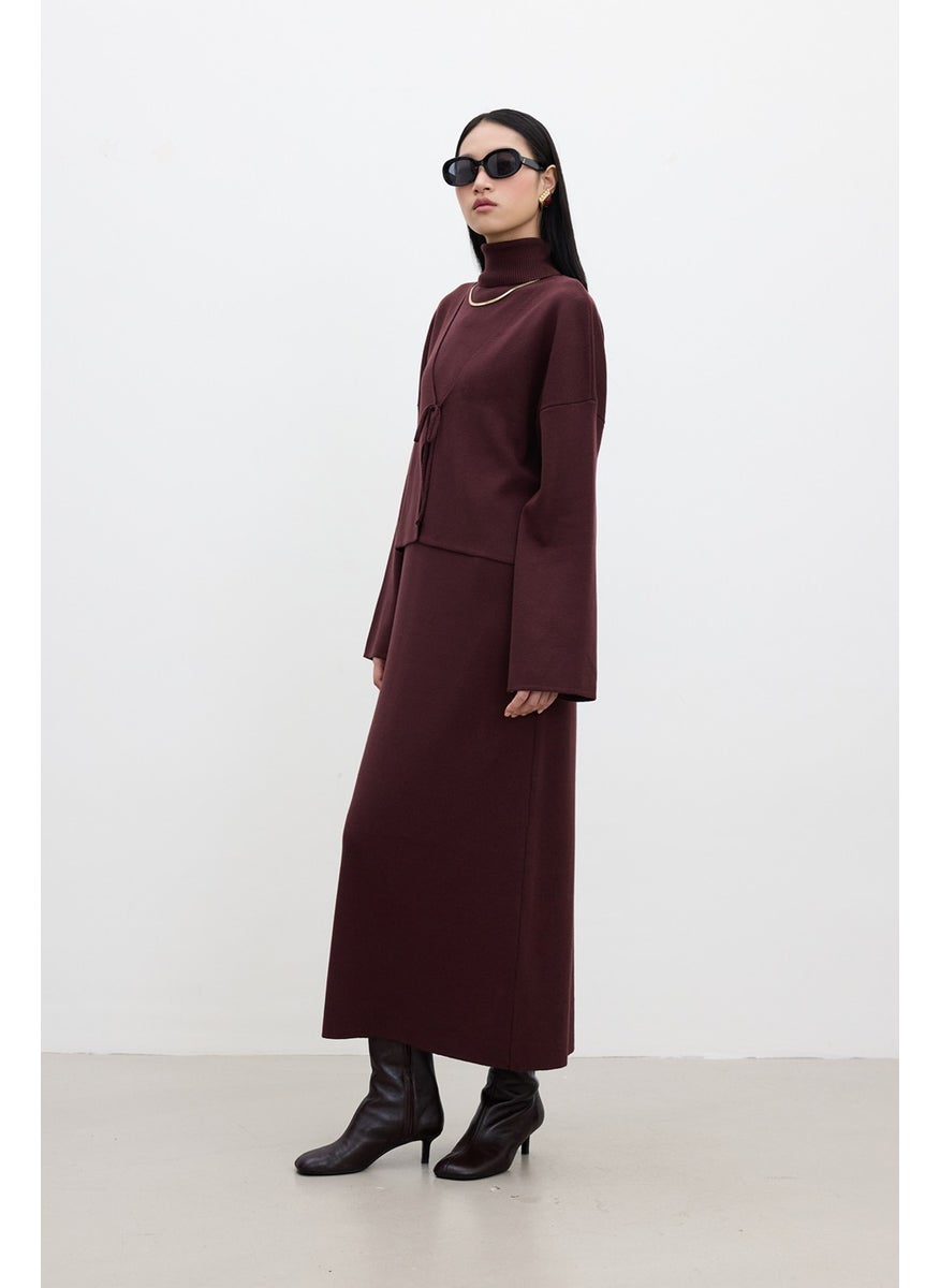 Sleeveless High Neck Knit Dress Burgundy