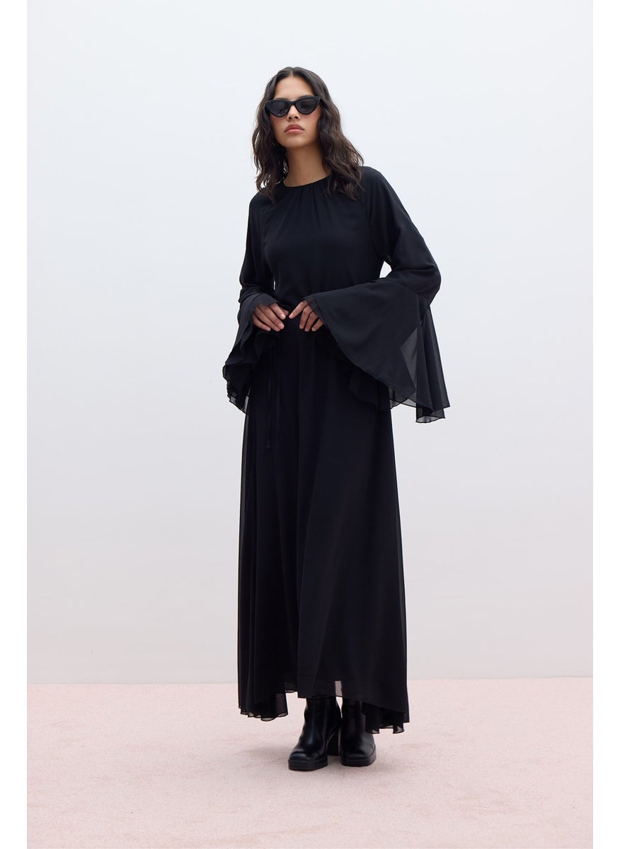 Chiffon Flounce Dress Black