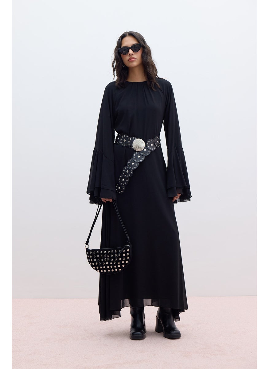 Chiffon Flounce Dress Black