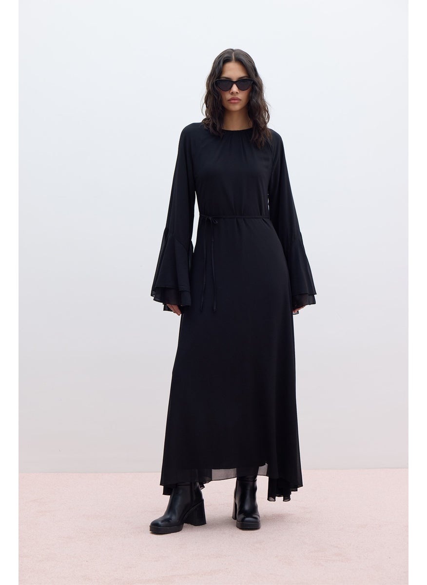Chiffon Flounce Dress Black