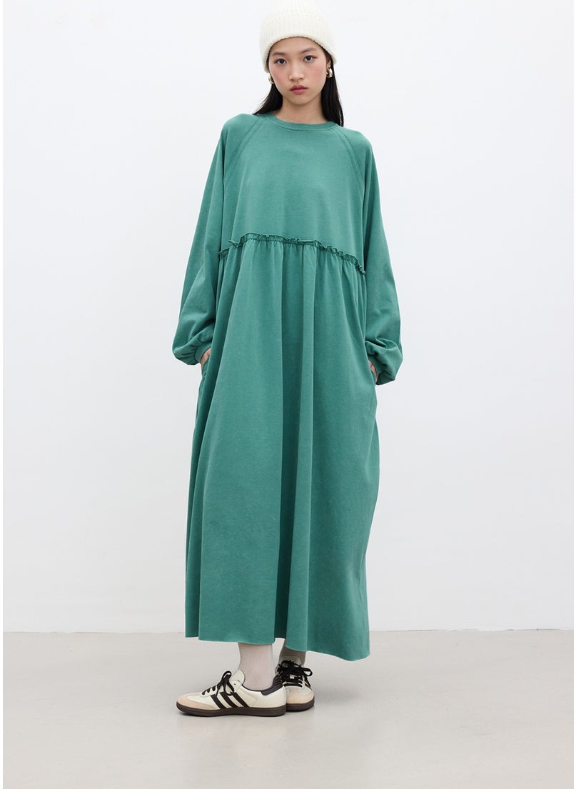 Oversized Gathered Dress Green
