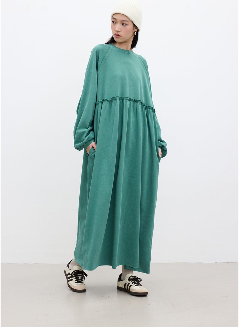 Oversized Gathered Dress Green
