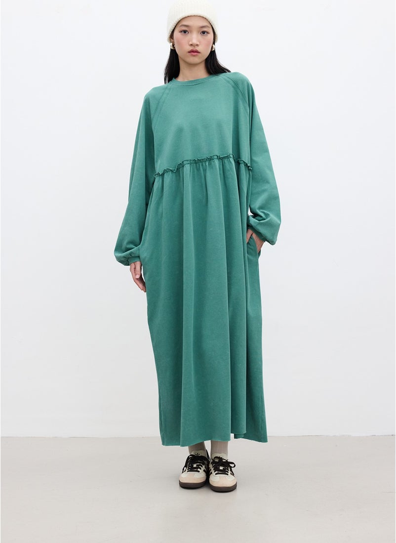 Oversized Gathered Dress Green