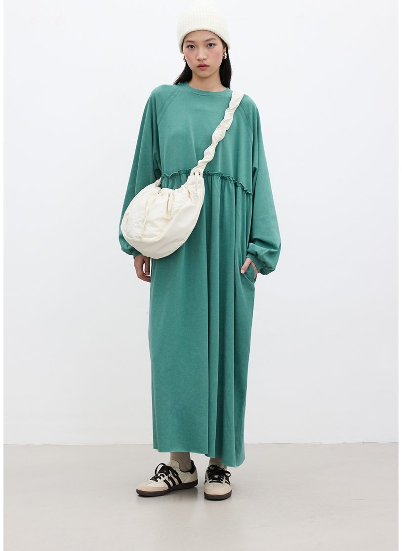 Oversized Gathered Dress Green