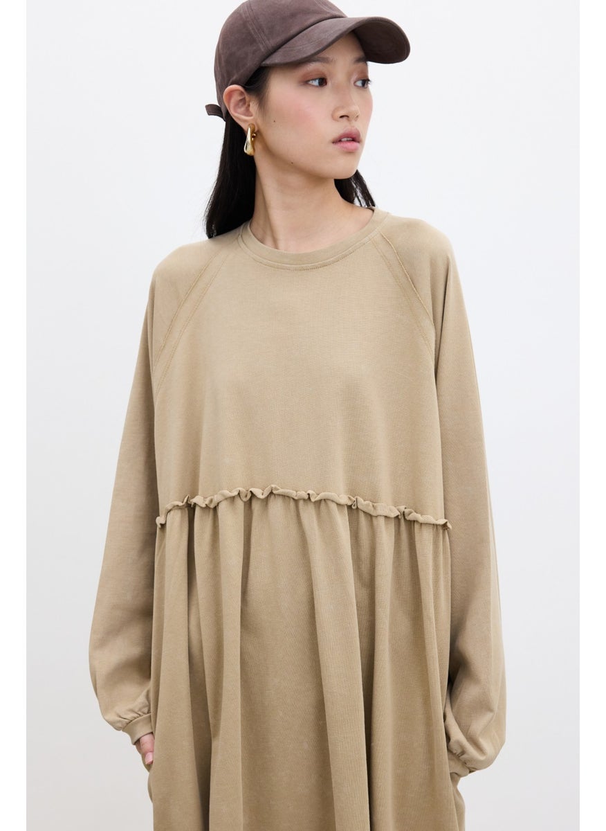 Oversized Gathered Dress Camel
