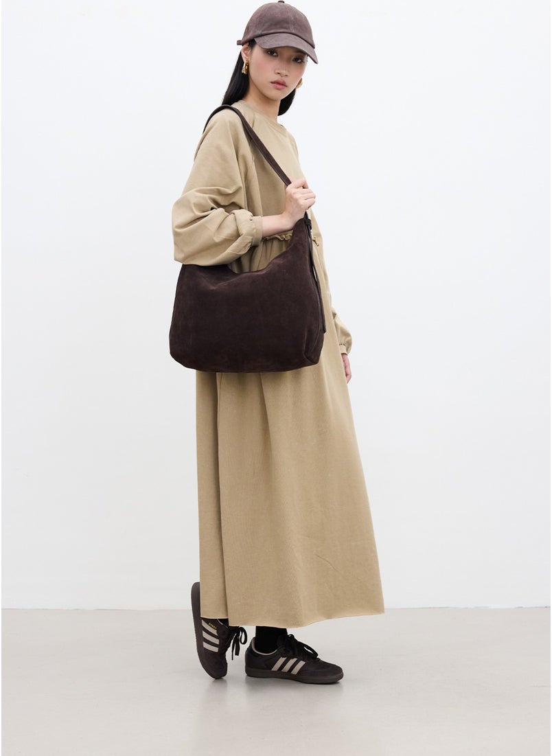 Oversized Gathered Dress Camel