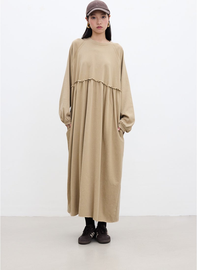 Oversized Gathered Dress Camel