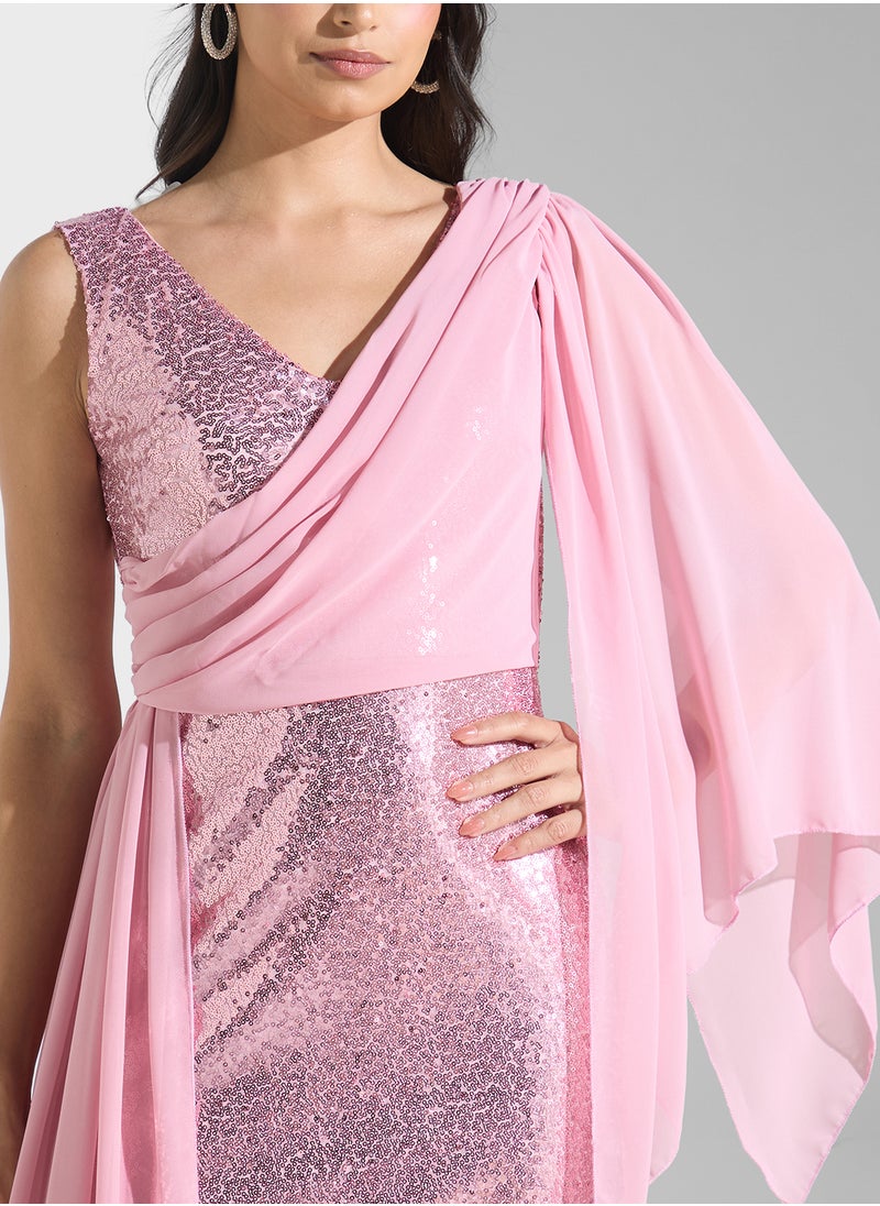 Sequin Chiffon Gown Dress