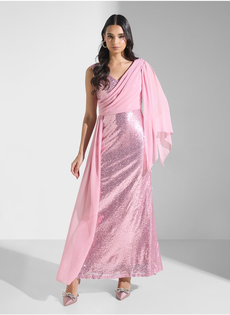 Sequin Chiffon Gown Dress