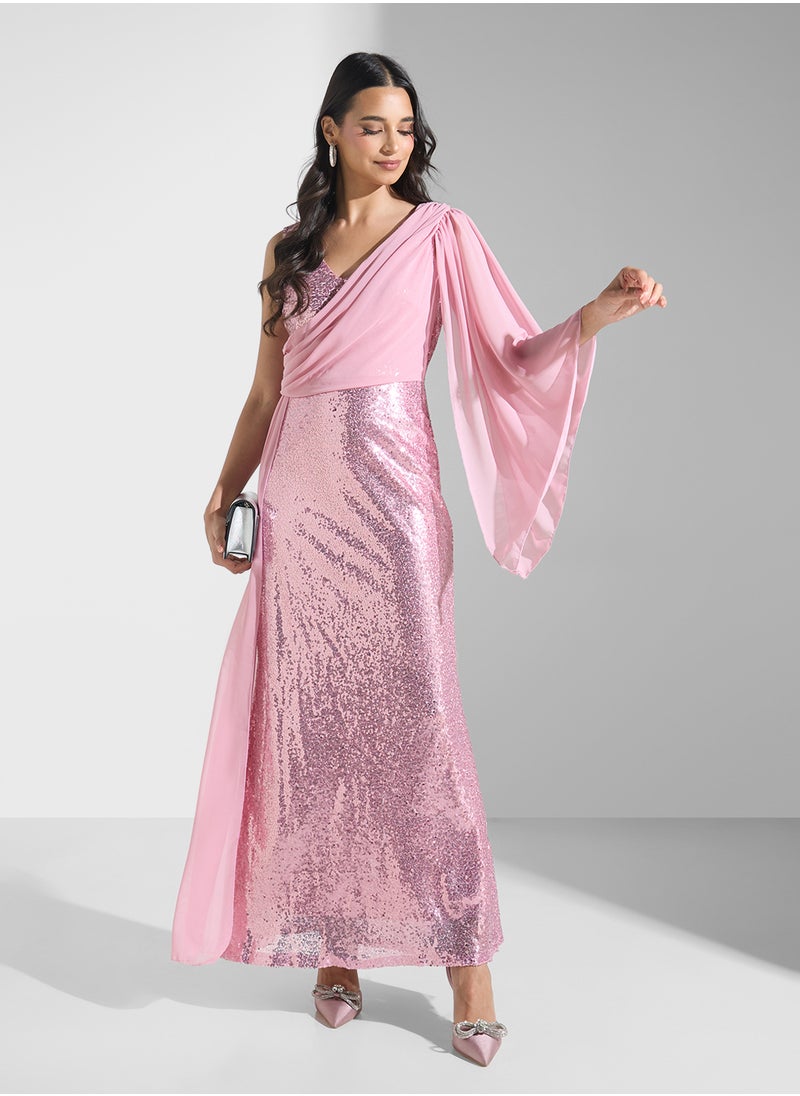 Sequin Chiffon Gown Dress