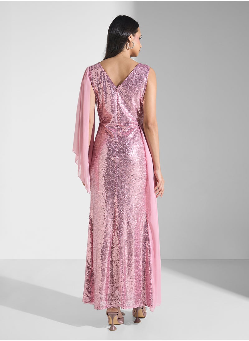 Sequin Chiffon Gown Dress