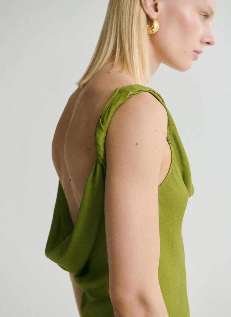 Draped Neck Satin Texture Dress