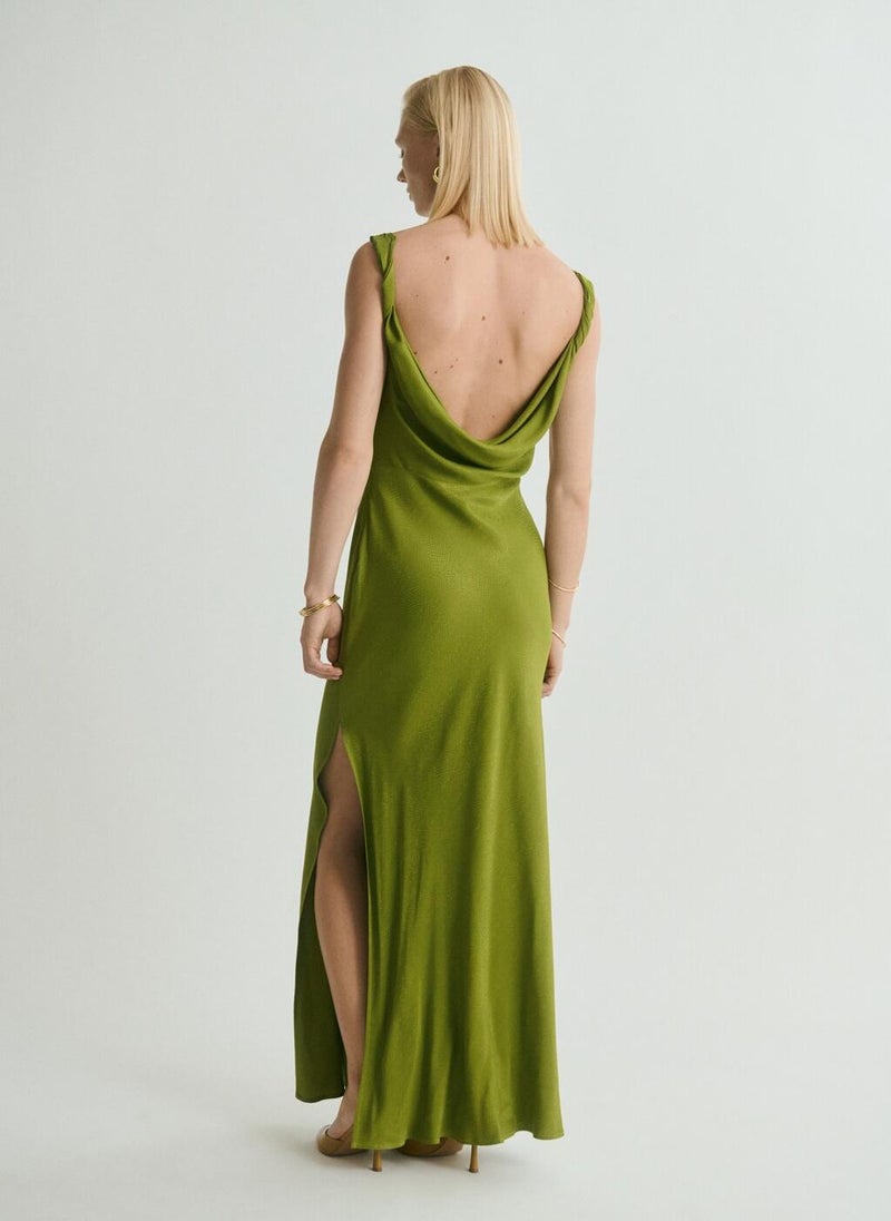 Draped Neck Satin Texture Dress