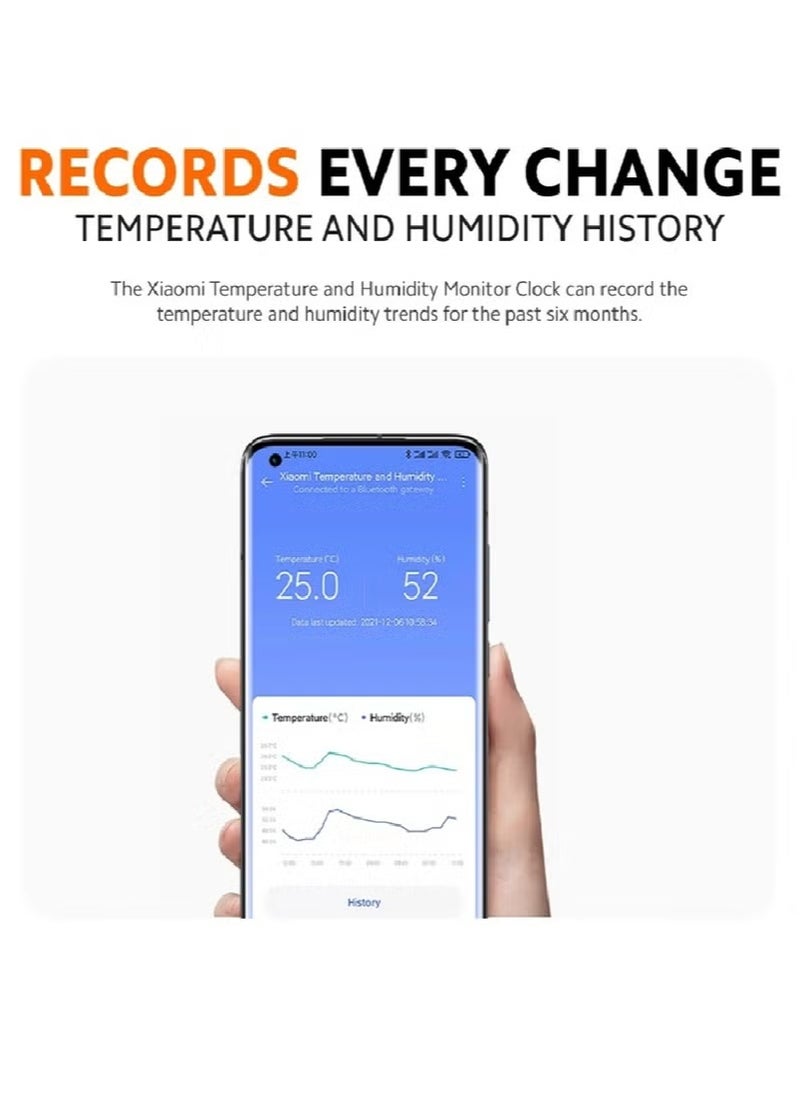 Smart Temperature and Humidity Monitor Clock Advanced E-Link Display for Crystal-Clear Readability, Compact and Stylish Design in White, Long-Lasting Battery Life, Real-Time Temperature and Humidity Tracking for Home Comfort- White