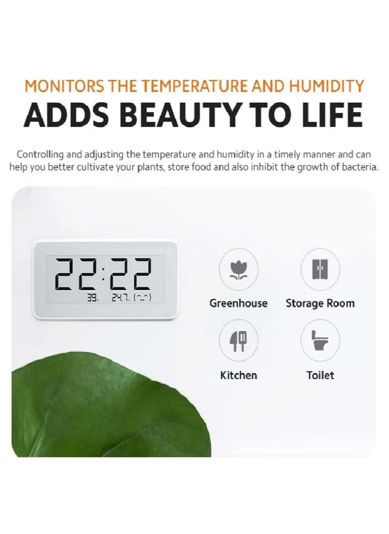 Smart Temperature and Humidity Monitor Clock Advanced E-Link Display for Crystal-Clear Readability, Compact and Stylish Design in White, Long-Lasting Battery Life, Real-Time Temperature and Humidity Tracking for Home Comfort- White