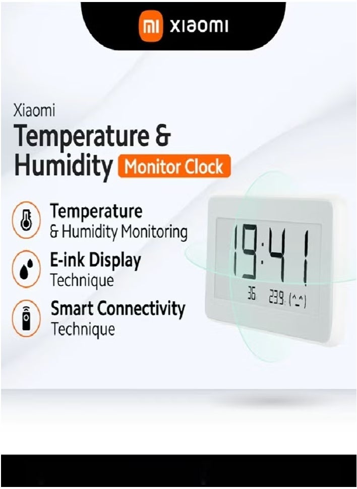 Smart Temperature and Humidity Monitor Clock Advanced E-Link Display for Crystal-Clear Readability, Compact and Stylish Design in White, Long-Lasting Battery Life, Real-Time Temperature and Humidity Tracking for Home Comfort- White