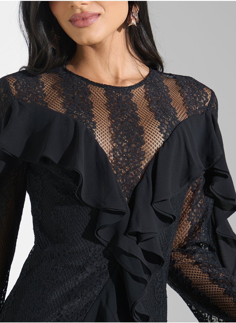 Lace Ruffle Maxi Dress