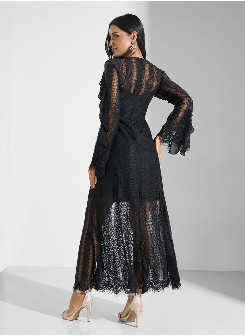 Lace Ruffle Maxi Dress
