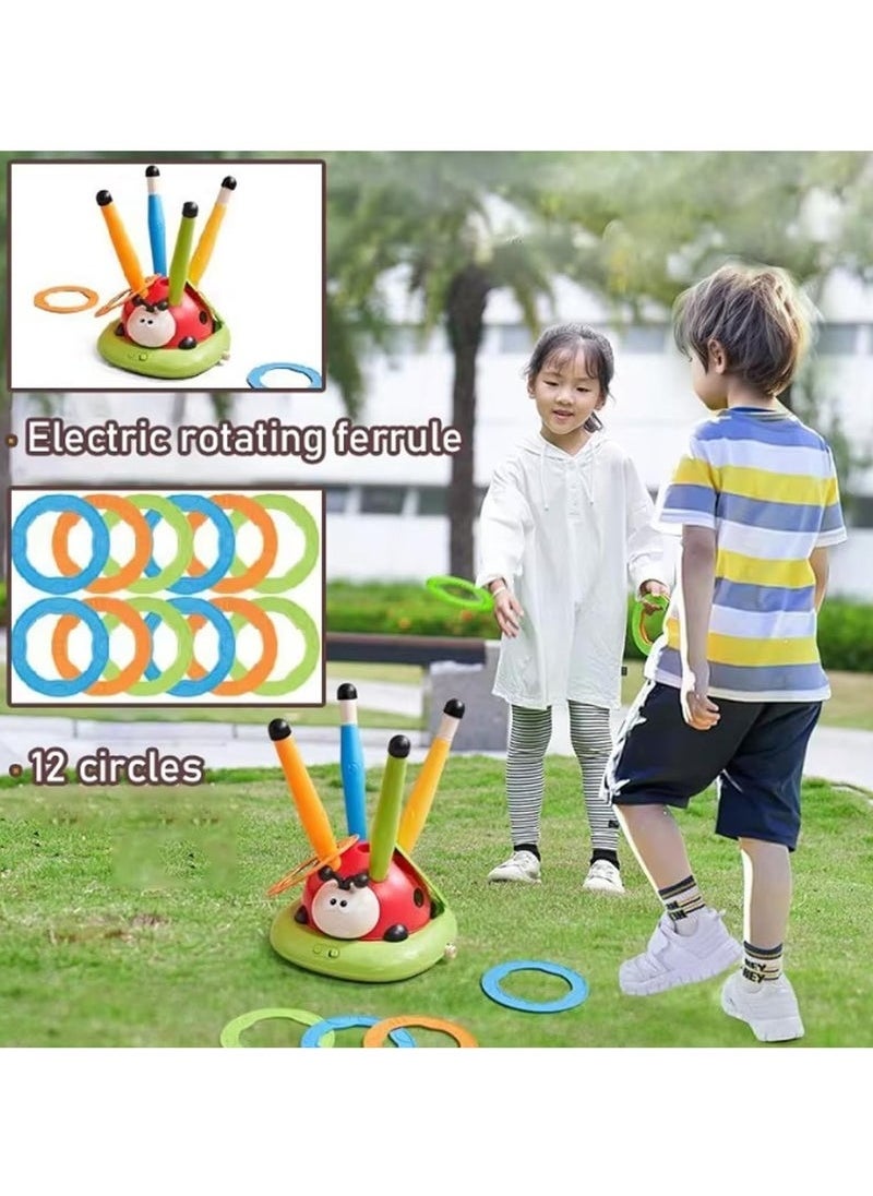 3-in-1 Musical Jump Game, Ring Toss, and Rocket Launcher – Remote Control Speed Adjustment, Indoor & Outdoor Fun, Safe & Durable Ladybird-Themed Toy for Kids Ages 3-12