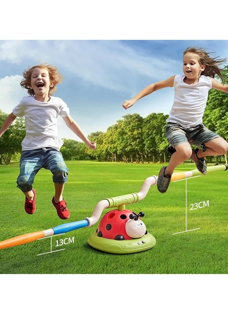3-in-1 Musical Jump Game, Ring Toss, and Rocket Launcher – Remote Control Speed Adjustment, Indoor & Outdoor Fun, Safe & Durable Ladybird-Themed Toy for Kids Ages 3-12