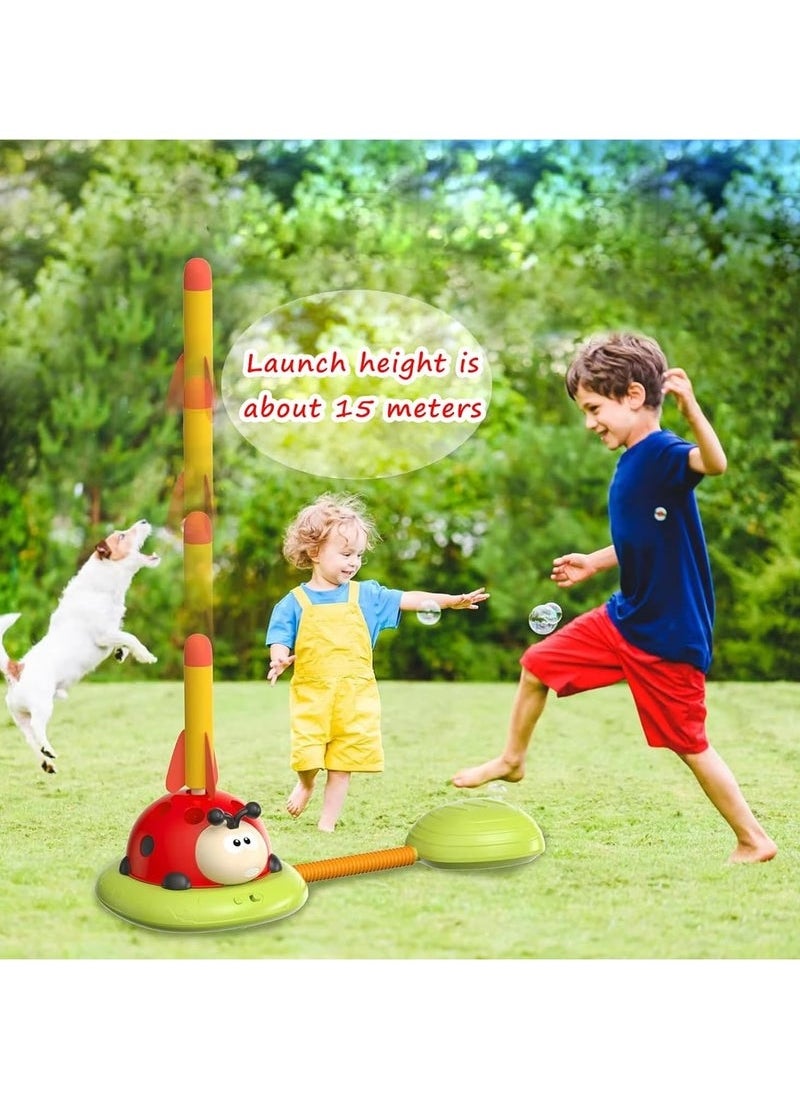 3-in-1 Musical Jump Game, Ring Toss, and Rocket Launcher – Remote Control Speed Adjustment, Indoor & Outdoor Fun, Safe & Durable Ladybird-Themed Toy for Kids Ages 3-12