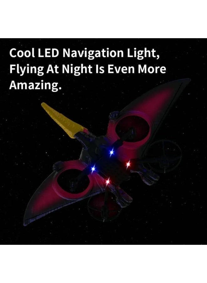 Flying Pterodactyl RC Drone – 360° Stunt Spins, LED Lights, 2.4GHz Remote, Rechargeable Battery for Indoor & Outdoor Fun