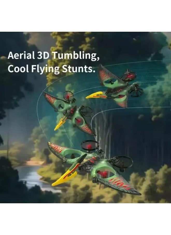 Flying Pterodactyl RC Drone – 360° Stunt Spins, LED Lights, 2.4GHz Remote, Rechargeable Battery for Indoor & Outdoor Fun