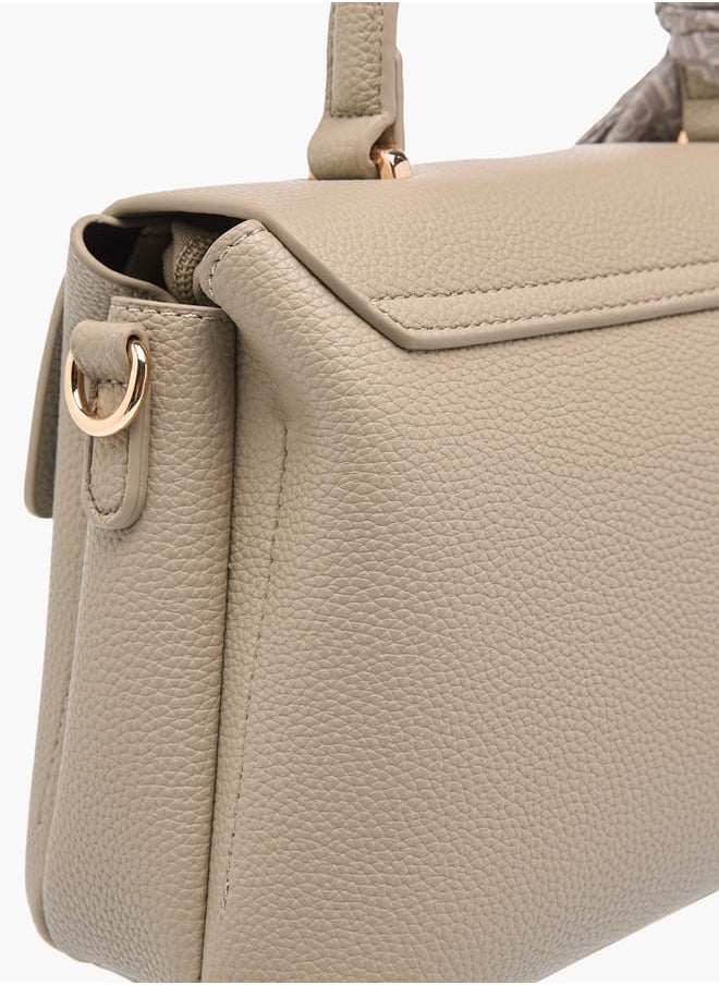Women's Textured Satchel Bag With Twist Lock Closure And Scarf Detail