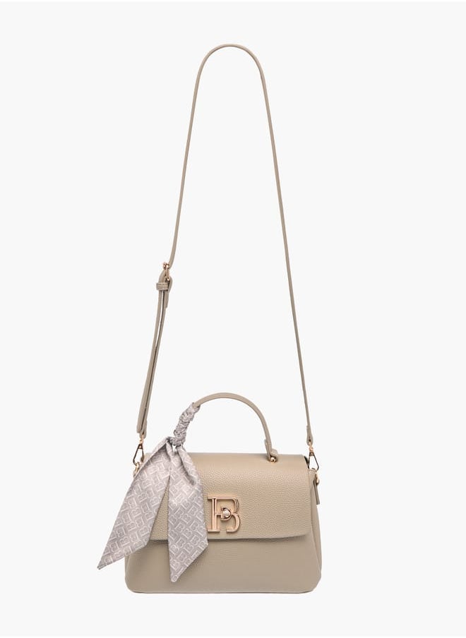 Women's Textured Satchel Bag With Twist Lock Closure And Scarf Detail